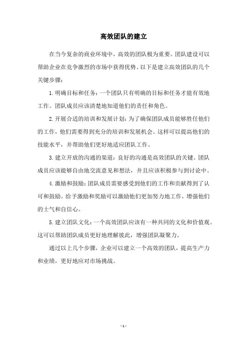 高效团队的建立