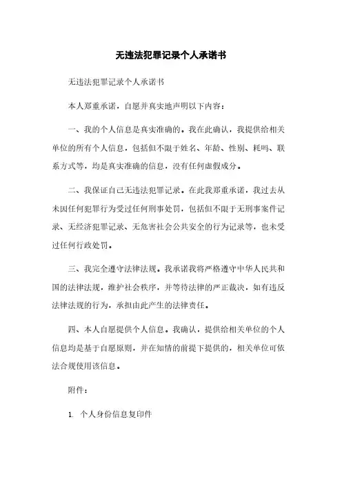 无违法犯罪记录个人承诺书