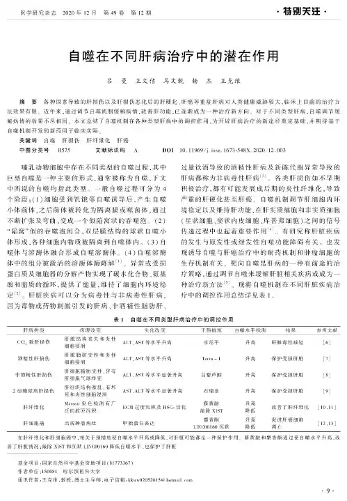 自噬在不同肝病治疗中的潜在作用