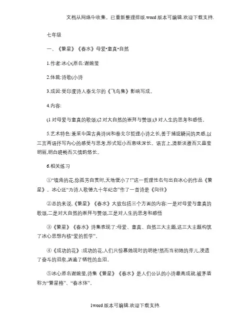 初中三年人教版语文书中名著导读以及课本内涉及名著知识点归纳-