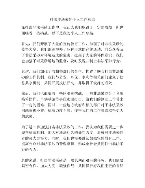 打击非法采砂个人工作总结