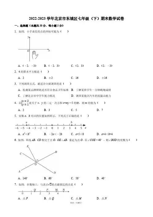 2022-2023学年北京市东城区七年级(下)期末数学试卷【答案版】