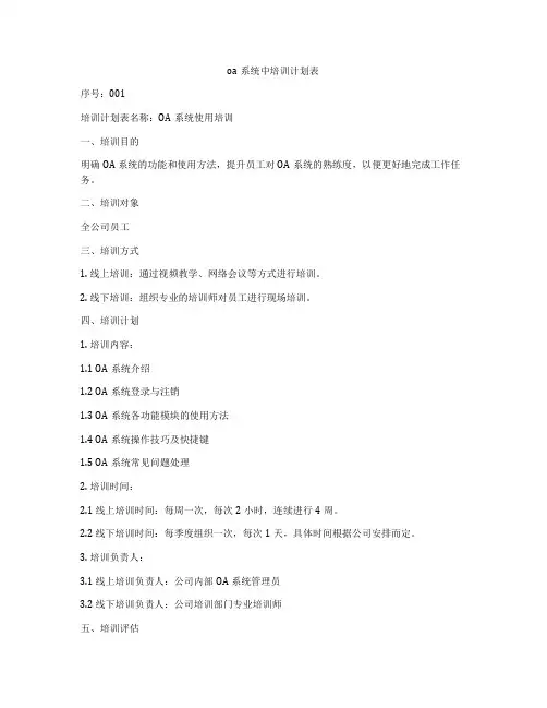 oa系统中培训计划表