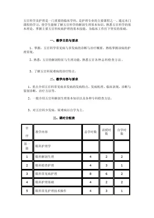 五官科学及护理是一门重要的临床学科