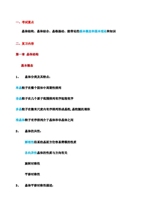 固体物理知识点总结