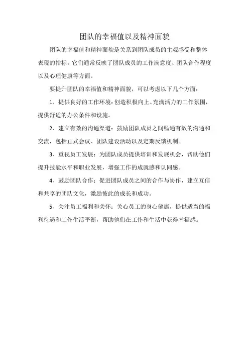 团队的幸福值以及精神面貌