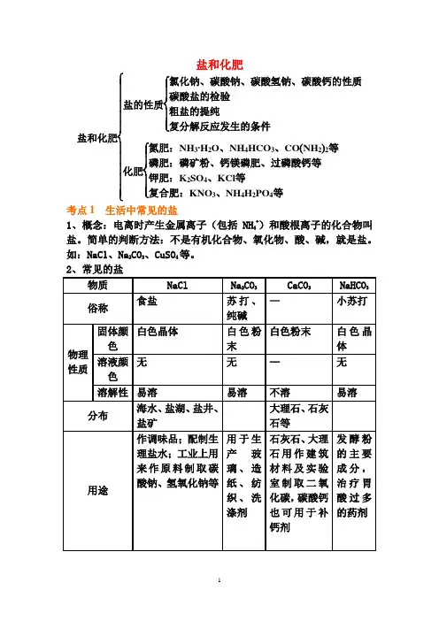 九年级化学《盐和化肥_》知识点总结_人教新课标版