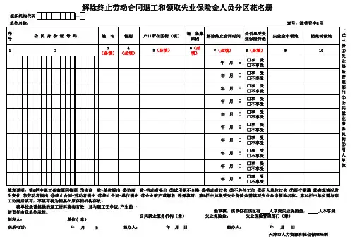 8号表-解除终止劳动合同退工和领取失业保险金人员分区花名册(样表)