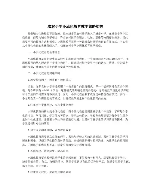 农村小学小班化教育教学策略初探