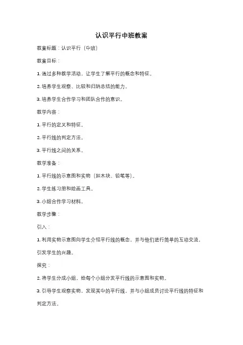 认识平行中班教案