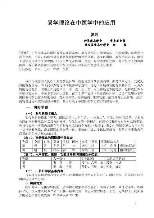 易学理论在中医学中的应用