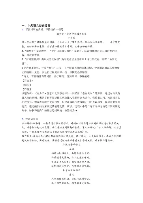2020-2021中考语文诗歌鉴赏(大题培优)附答案
