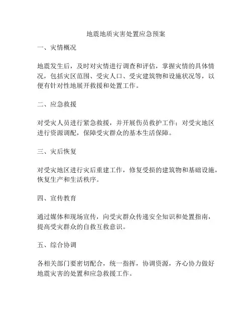 地震地质灾害处置应急预案
