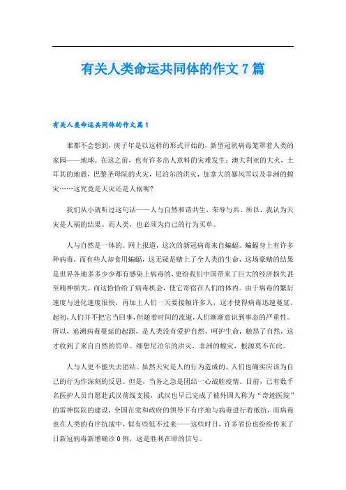 有关人类命运共同体的作文7篇