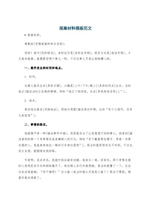 报案材料模板范文