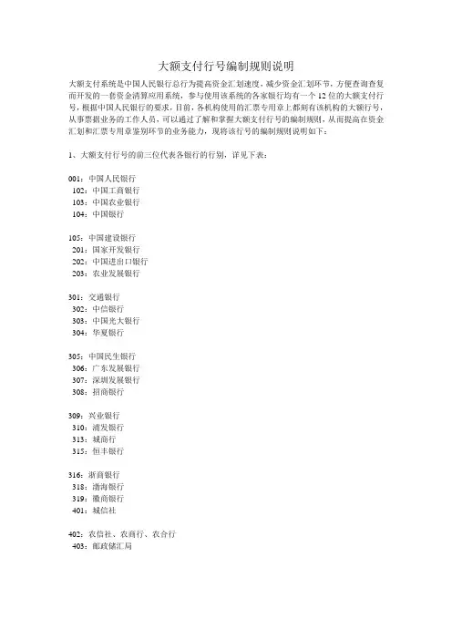 大额支付行号编制规则说明