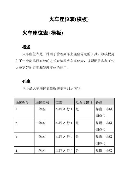 火车座位表(模板)