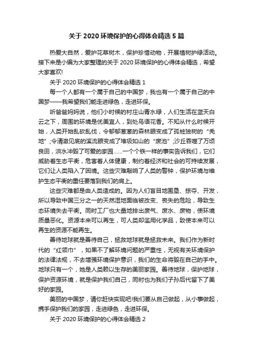 关于2020环境保护的心得体会精选5篇