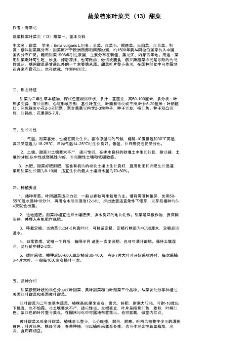 蔬菜档案叶菜类（13）甜菜