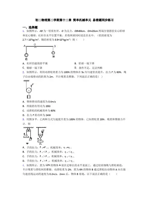 初二物理第二学期第十二章 简单机械单元 易错题同步练习
