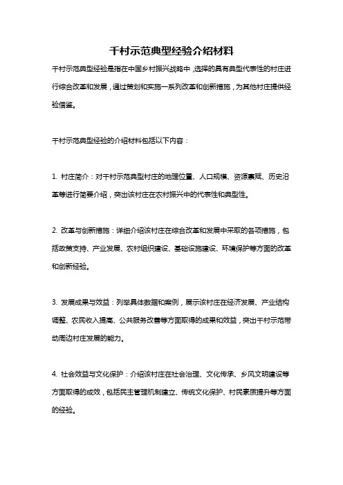 千村示范典型经验介绍材料