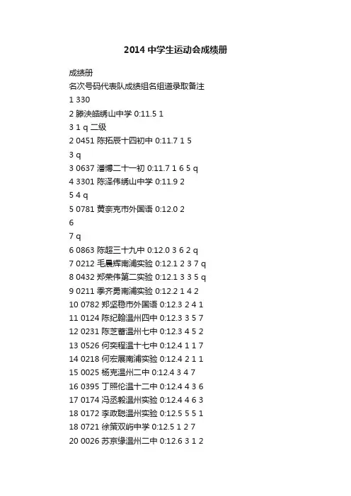 2014中学生运动会成绩册