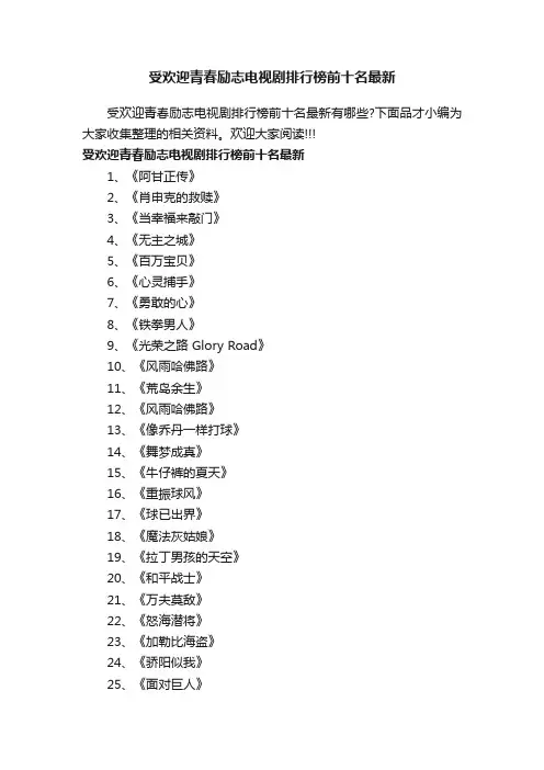 受欢迎青春励志电视剧排行榜前十名最新