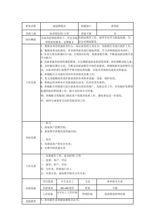 游泳教练员岗位职责说明书
