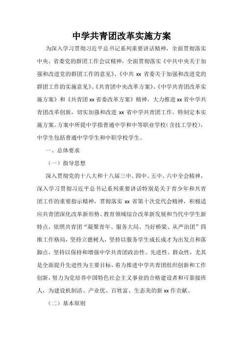 中学共青团改革实施方案