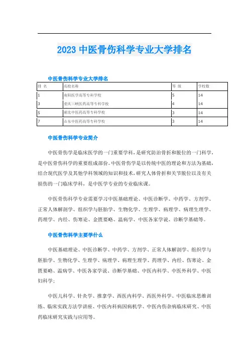 2023中医骨伤科学专业大学排名