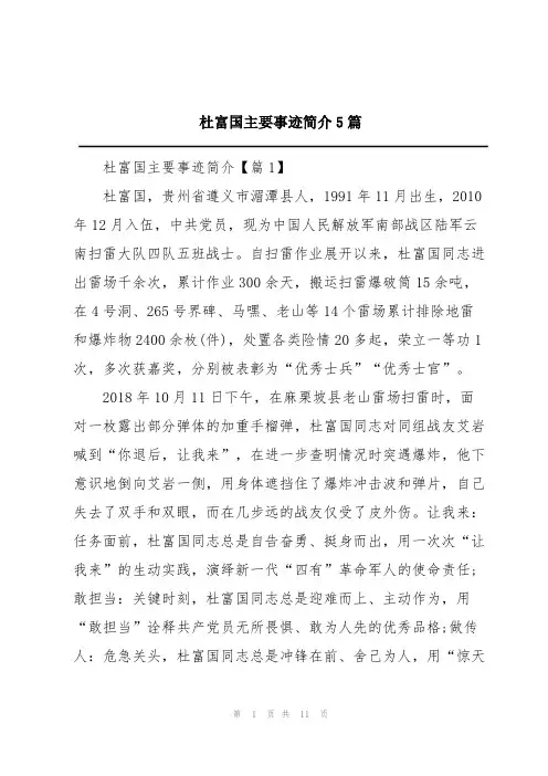 杜富国主要事迹简介5篇