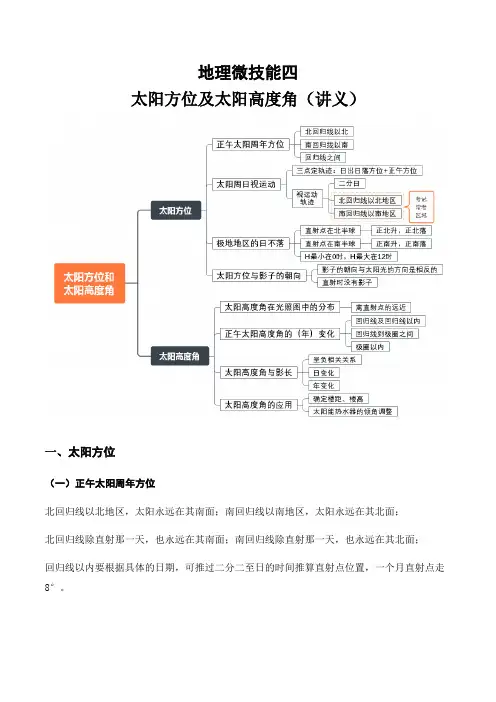 地理微技能04 太阳方位及太阳高度角(配课堂练习)Word解析版