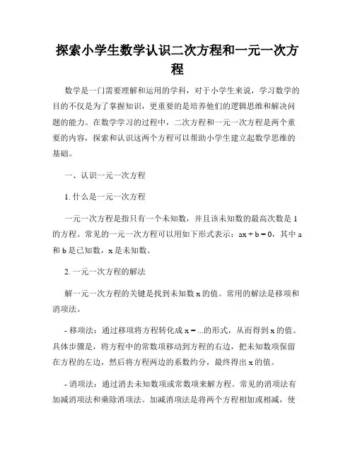 探索小学生数学认识二次方程和一元一次方程