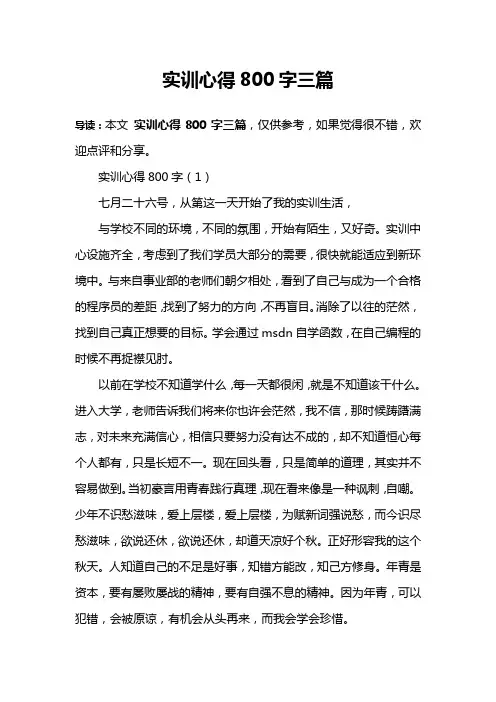 实训心得800字三篇