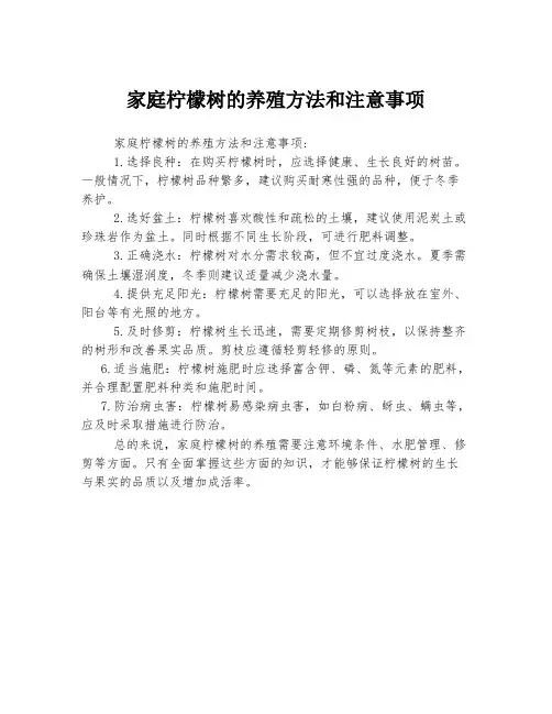 家庭柠檬树的养殖方法和注意事项