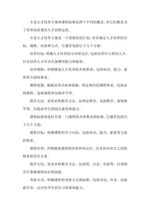 专业人才培养方案和课程标准