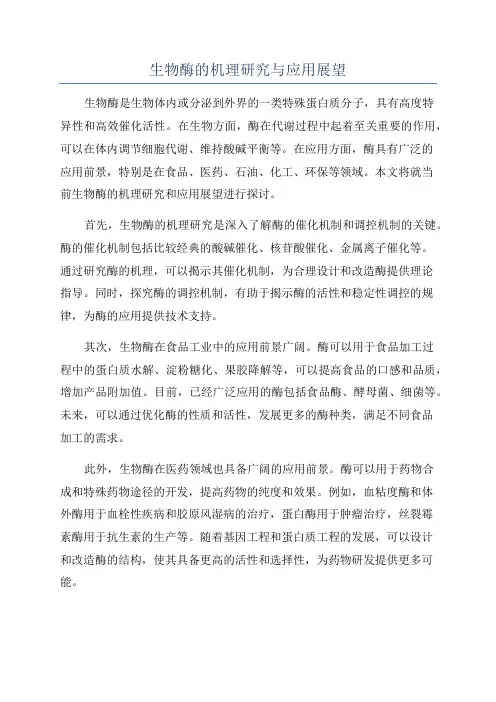 生物酶的机理研究与应用展望