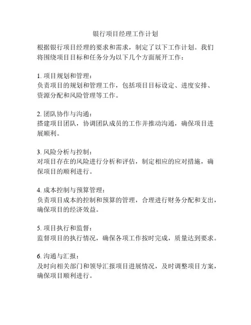 银行项目经理工作计划