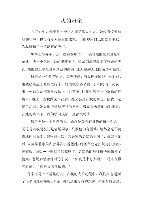 满分优秀作文《我的母亲》