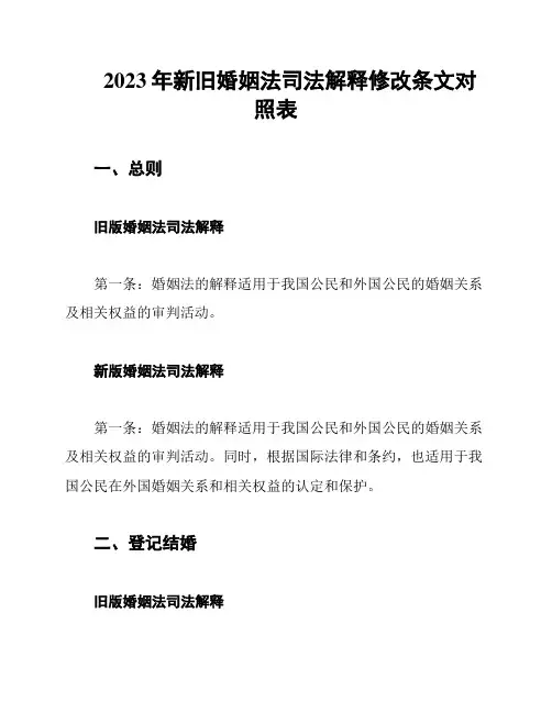 2023年新旧婚姻法司法解释修改条文对照表