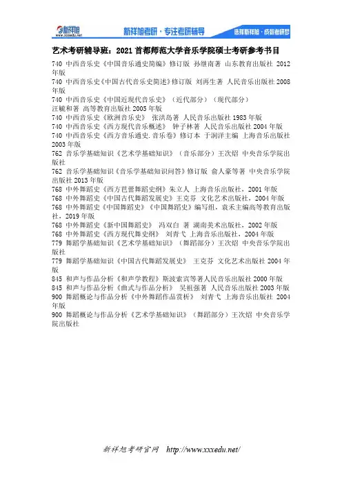 2021首都师范大学音乐学院硕士考研参考书目