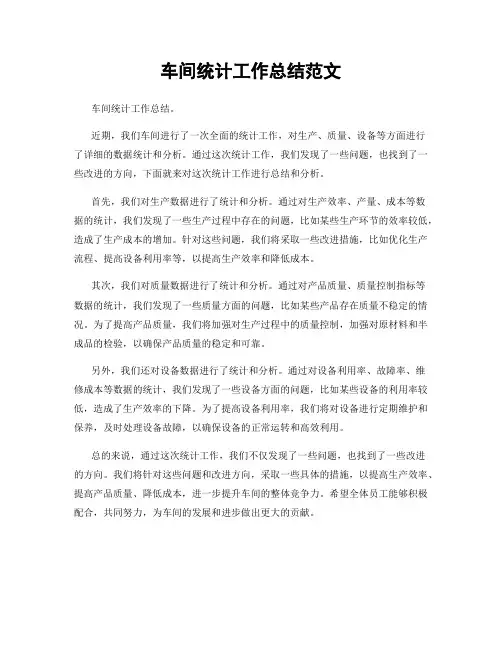车间统计工作总结范文