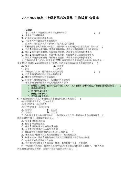 2019-2020年高二上学期第六次周练 生物试题 含答案