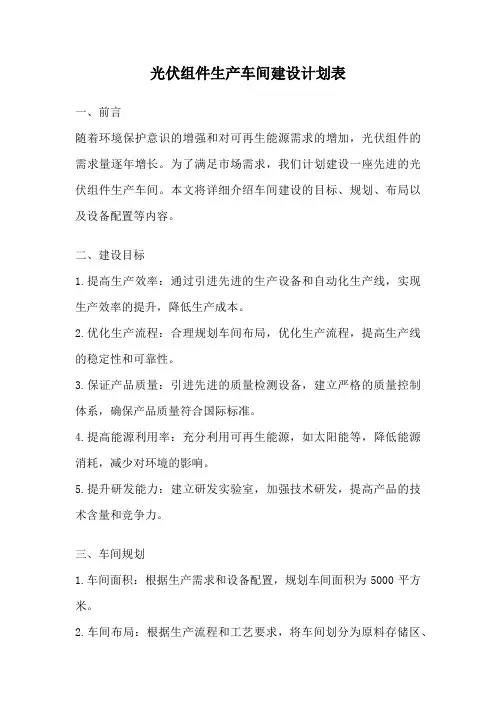 光伏组件生产车间建设计划表