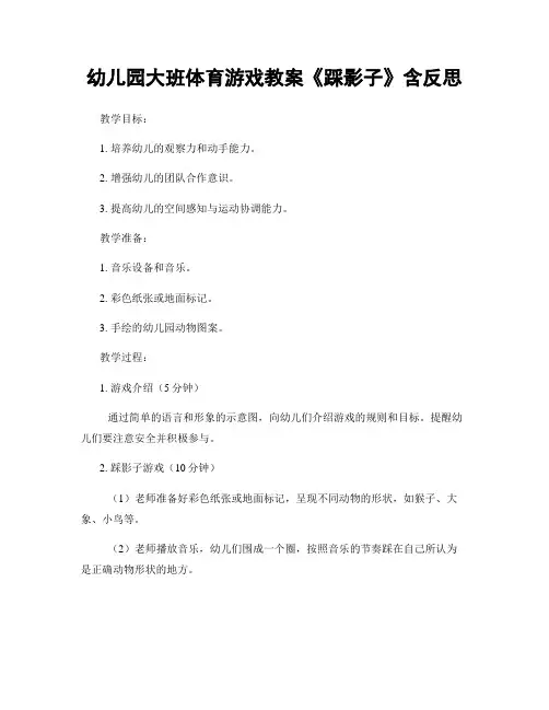 幼儿园大班体育游戏教案《踩影子》含反思