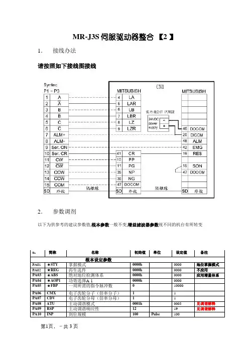 三菱MR-J3S驱动器接线图及参数调整