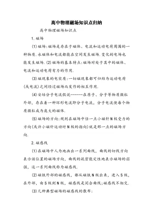 高中物理磁场知识点归纳