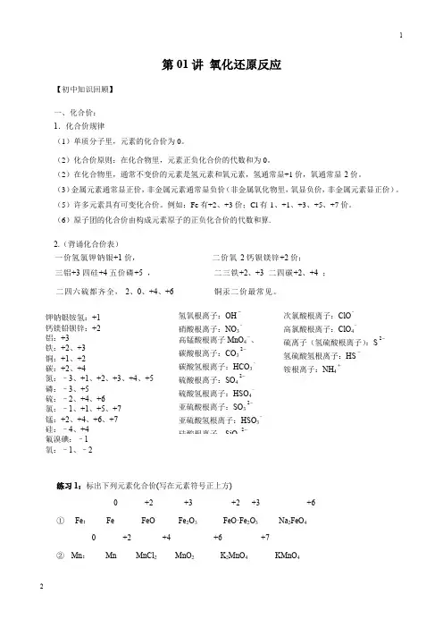 2019年初中升高中化学衔接课程 氧化还原反应(解析版)