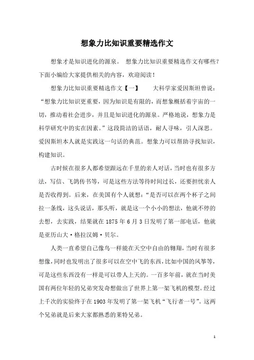 想象力比知识重要精选作文