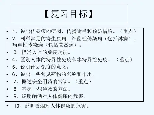 生物人教版八年级下册健康的生活复习ppt课件